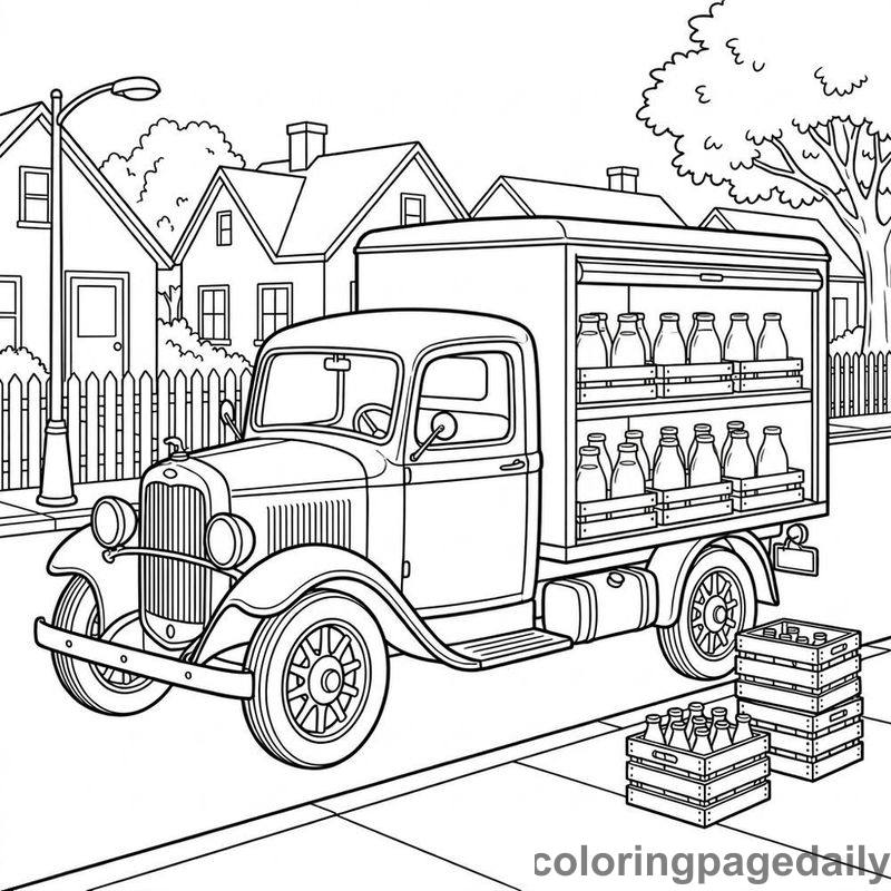Vintage Milk Delivery Truck - Daily printable coloring page in Vehicle category