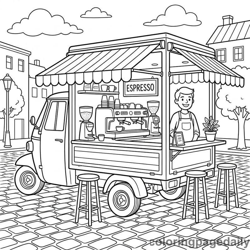 Vintage Mobile Espresso Truck - Daily printable coloring page in Vehicle category