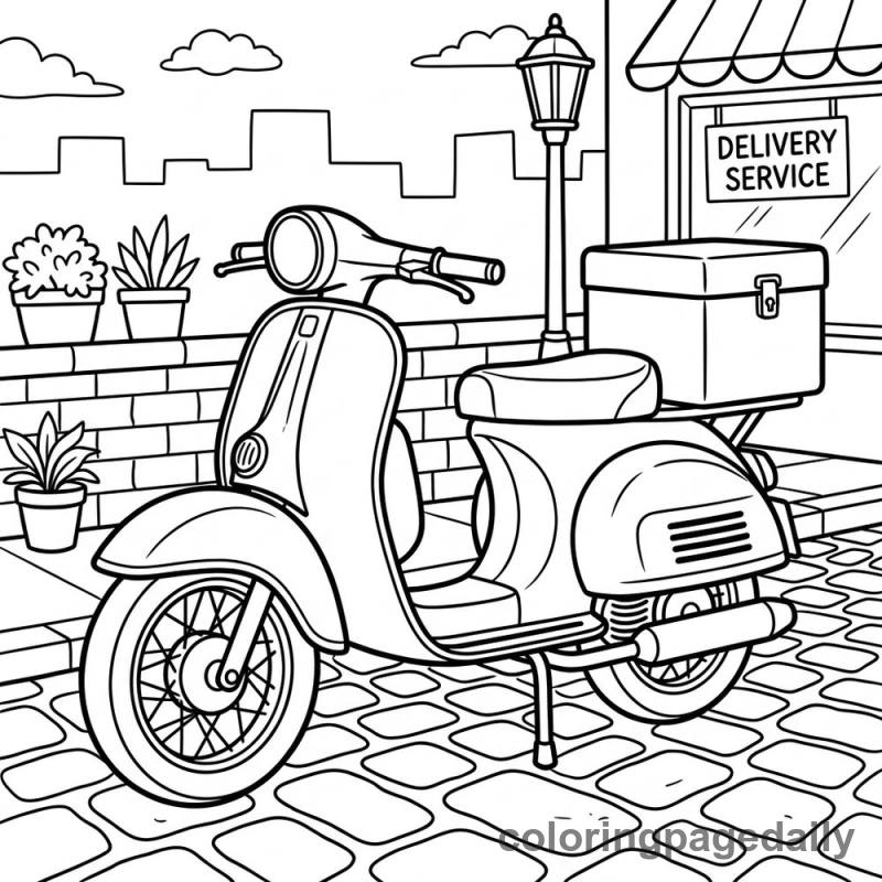 Vintage Motor Scooter - Daily printable coloring page in Vehicle category