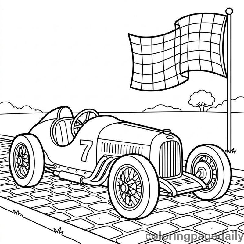 Vintage Open-Cockpit Race Car - Daily printable coloring page in Vehicle category