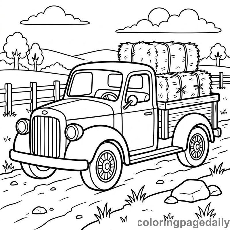 Vintage Pickup Truck Hauling Hay - Colored reference example