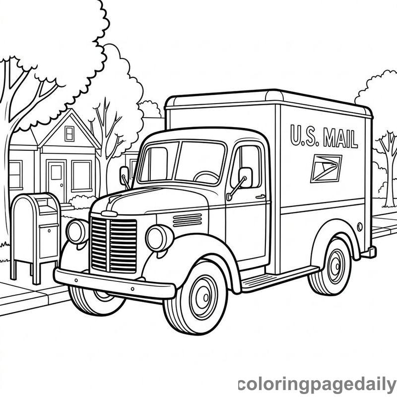 Vintage Postal Delivery Truck - Colored reference example