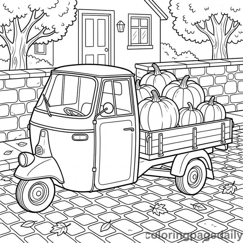 Vintage Pumpkin Delivery Van - Daily printable coloring page in Vehicle category