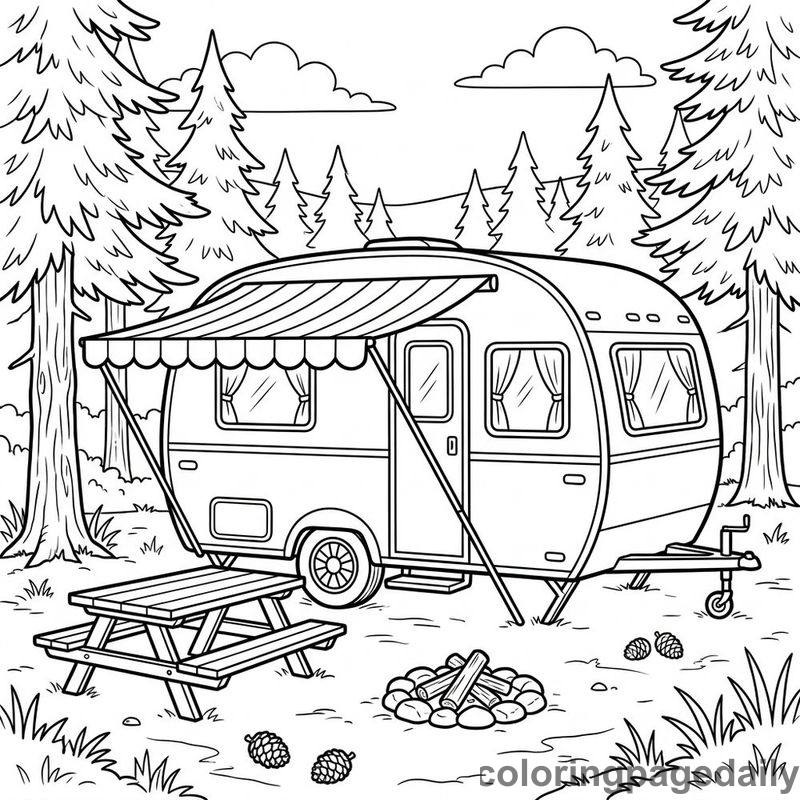 Vintage Silver Camper Trailer - Daily printable coloring page in Vehicle category