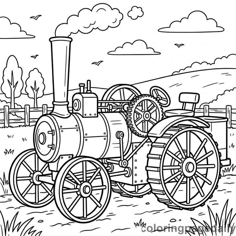 Vintage Steam Farm Tractor - Colored reference example