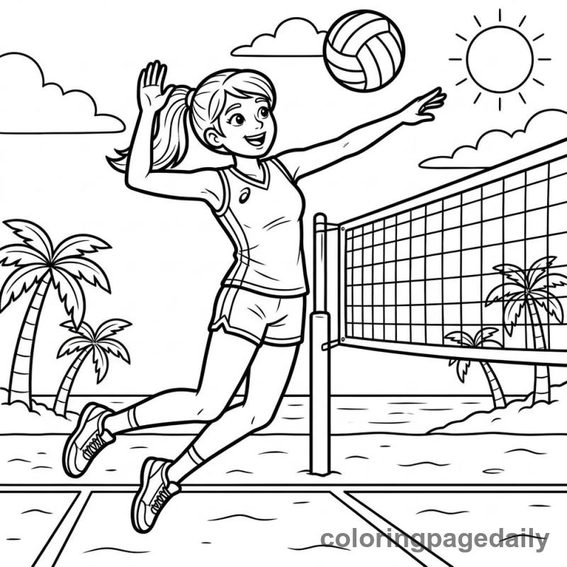 Volleyball Player Spiking - Daily printable coloring page in Sports category