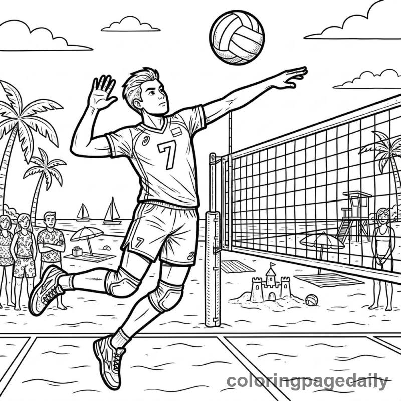 Volleyball Player Spiking - Daily printable coloring page in Sports category