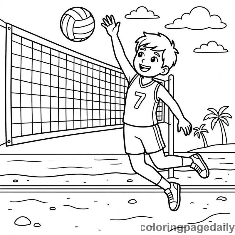 Volleyball Spike Action - Daily printable coloring page in Sports category