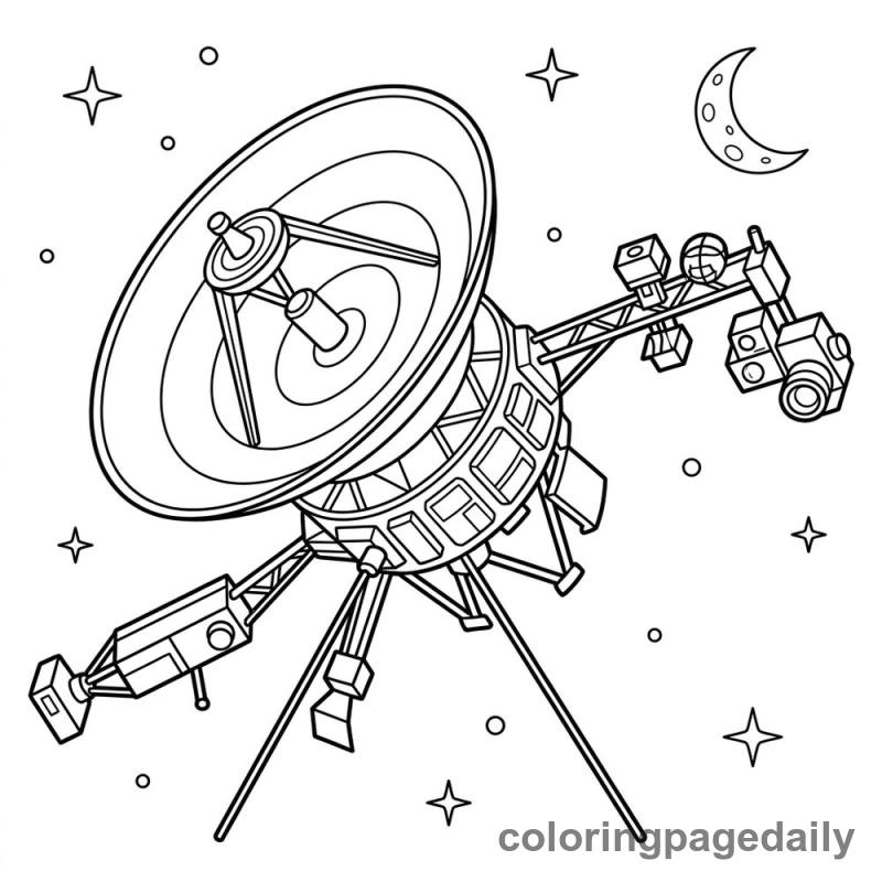 Voyager Probe in Deep Space - Daily printable coloring page in Space category