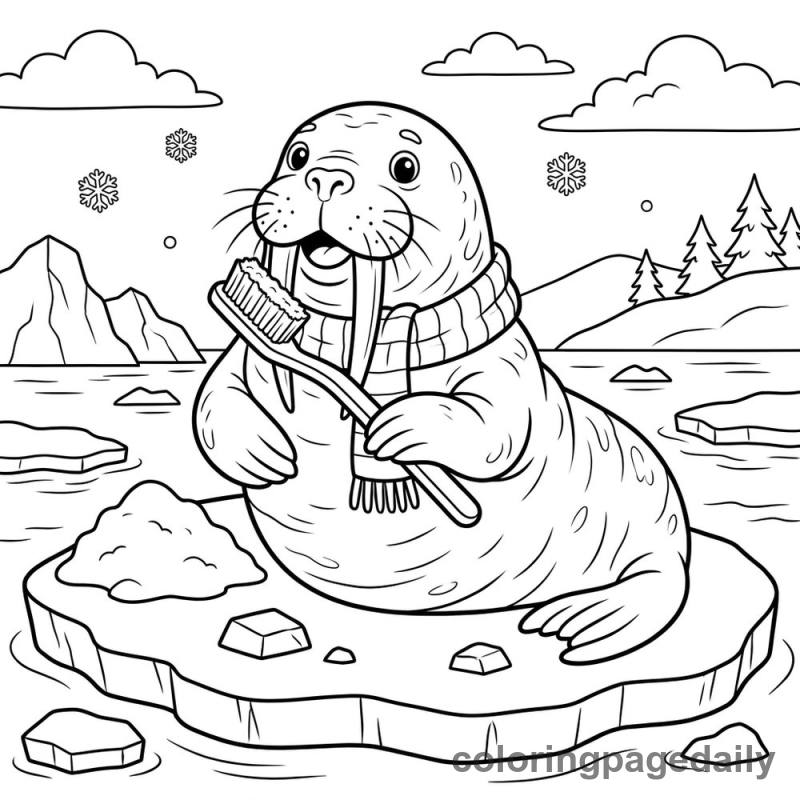 Walrus Brushing Tusks - Colored reference example