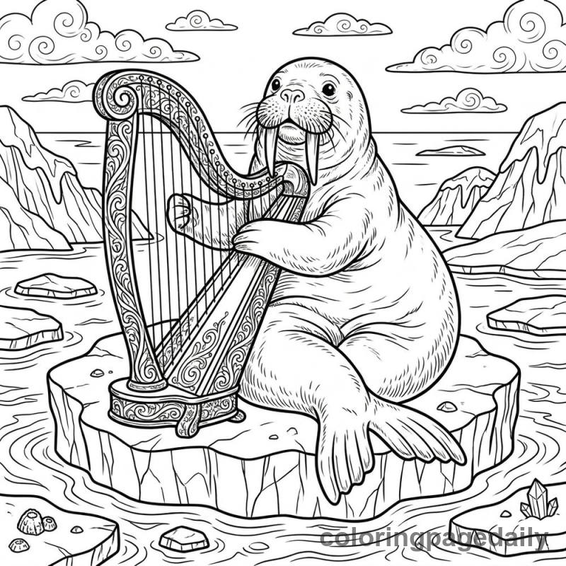 Walrus Playing Harp - Colored reference example