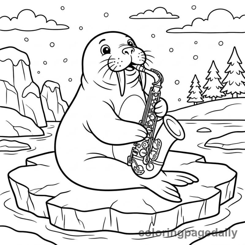Walrus Playing Saxophone - Colored reference example