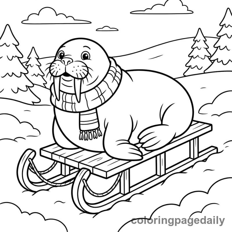Walrus Resting On Toboggan - Colored reference example