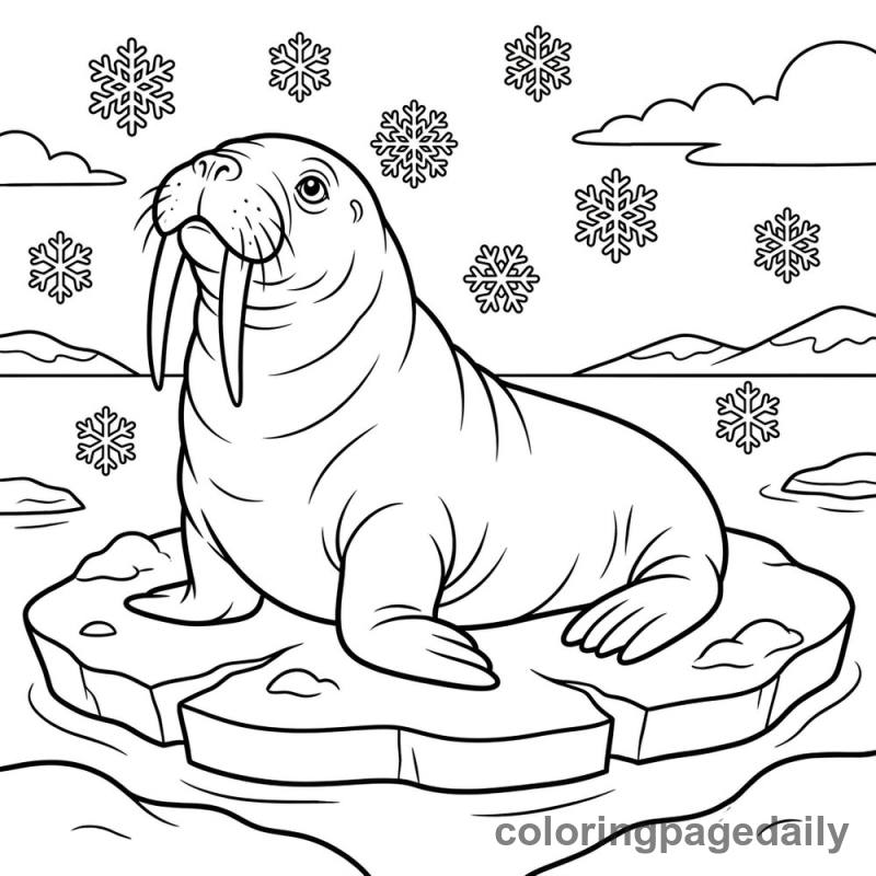 Walrus Watching Winter Snowflakes - Colored reference example