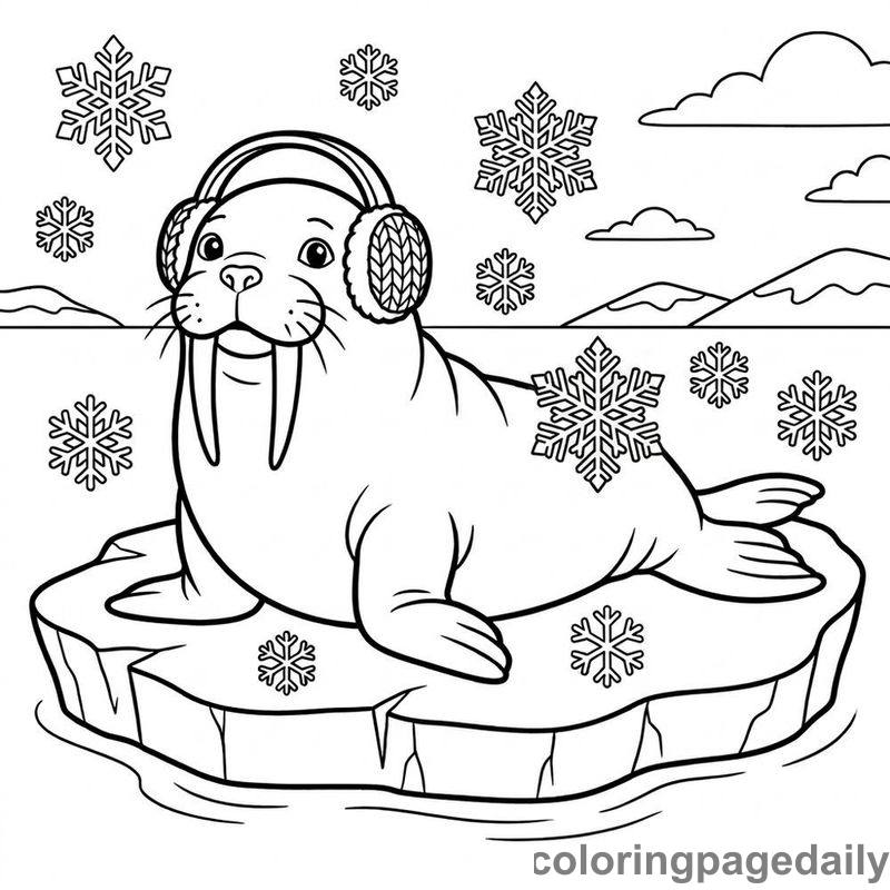 Walrus Wearing Winter Earmuffs - Colored reference example