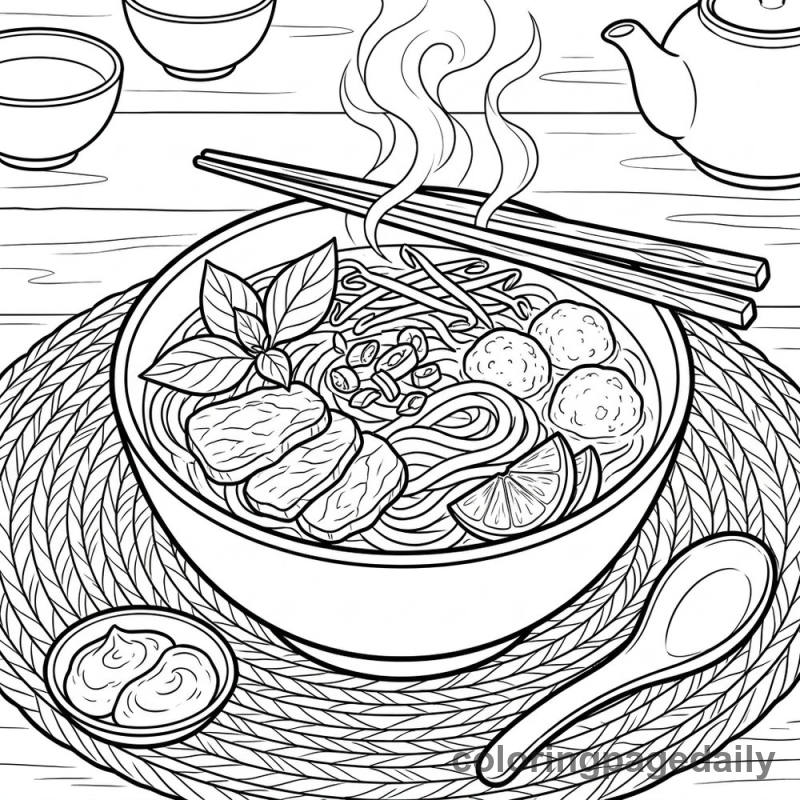 Warm Bowl of Pho - Daily printable coloring page in Food category