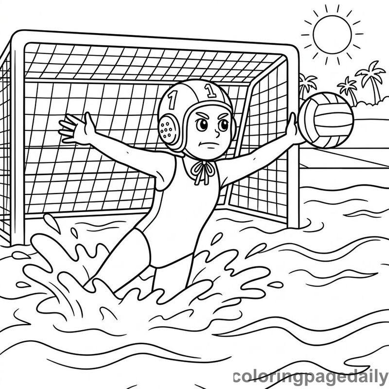 Water Polo Goalkeeper Block - Daily printable coloring page in Sports category