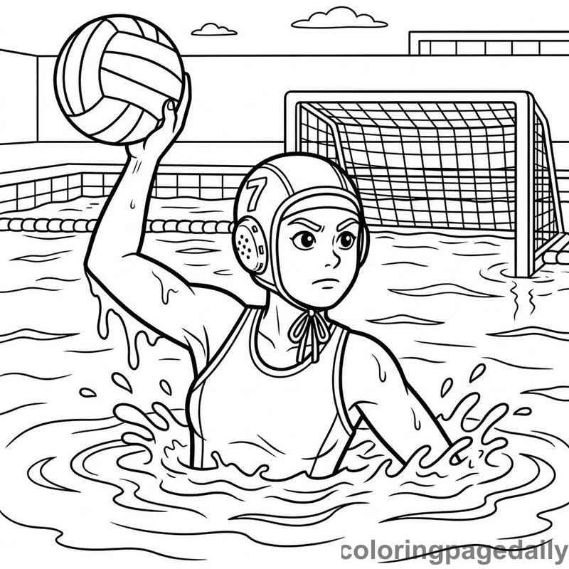 Water Polo Player Throwing Ball - Daily printable coloring page in Sports category