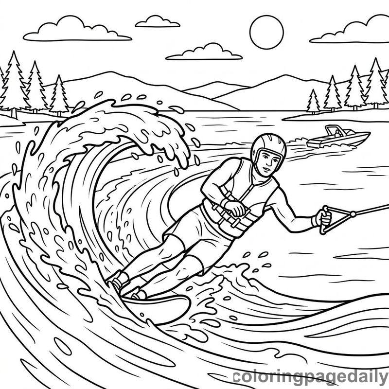 Water Skier Carving Wave - Colored reference example