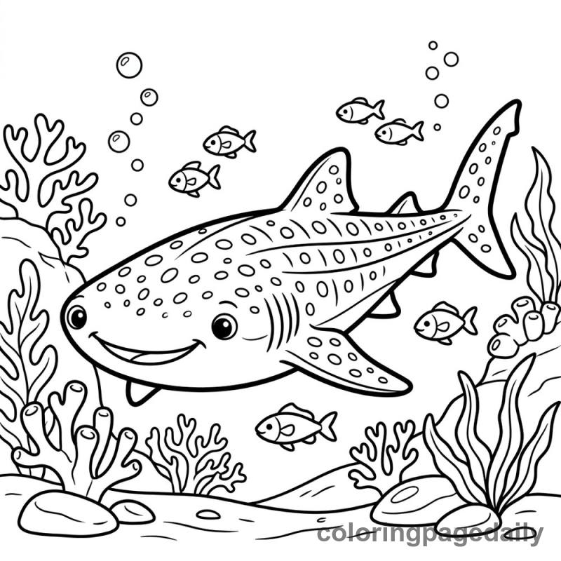 Whale Shark Swims with Friends - Daily printable coloring page in Ocean and Underwater Life category