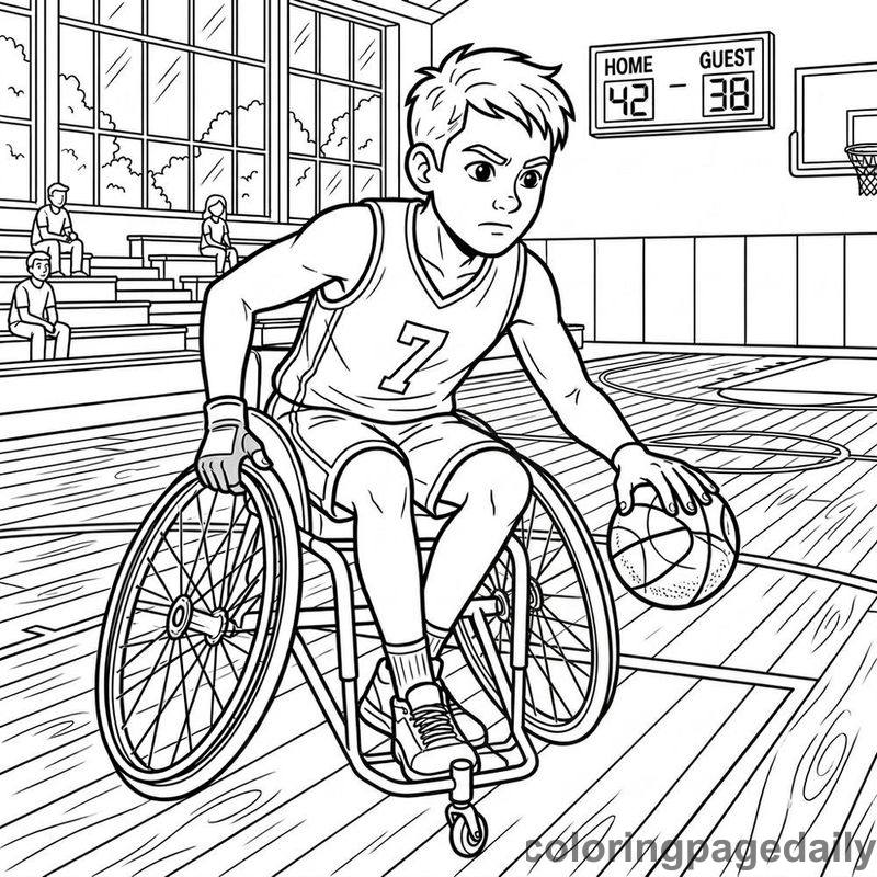 Wheelchair Basketball Player Dribbling - Colored reference example