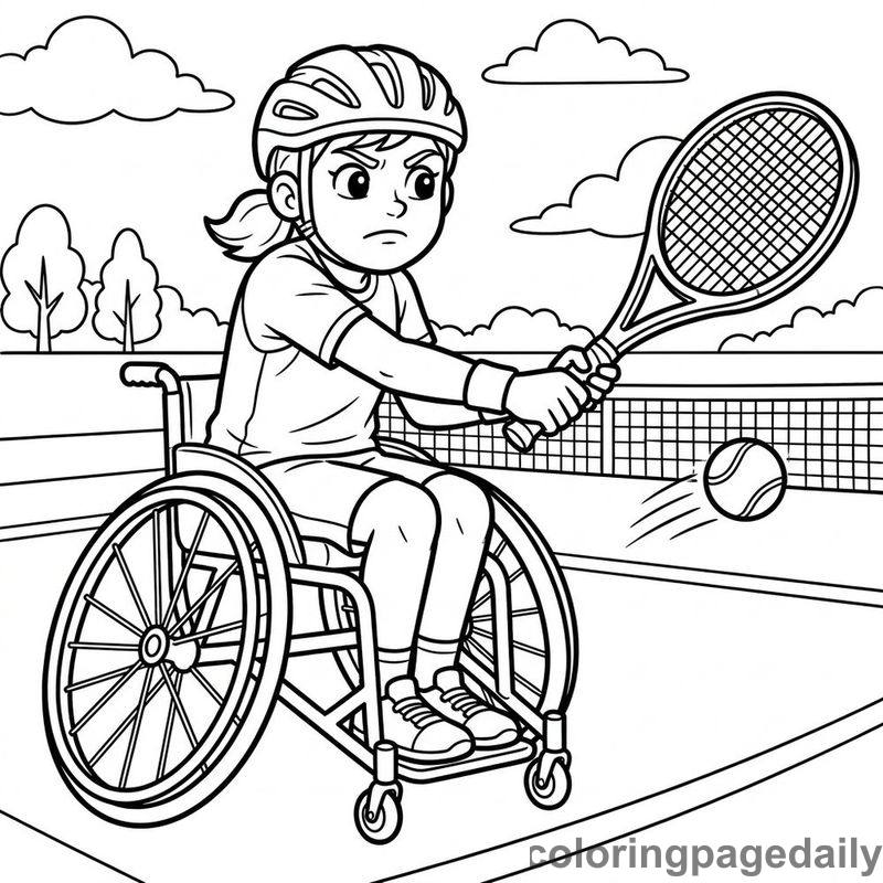 Wheelchair Tennis Athlete Hitting - Daily printable coloring page in Sports category