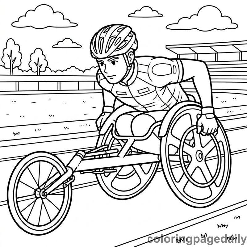 Wheelchair Track Racing Athlete - Daily printable coloring page in Sports category