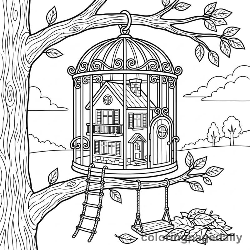 Whimsical Birdcage Tree House - Colored reference example