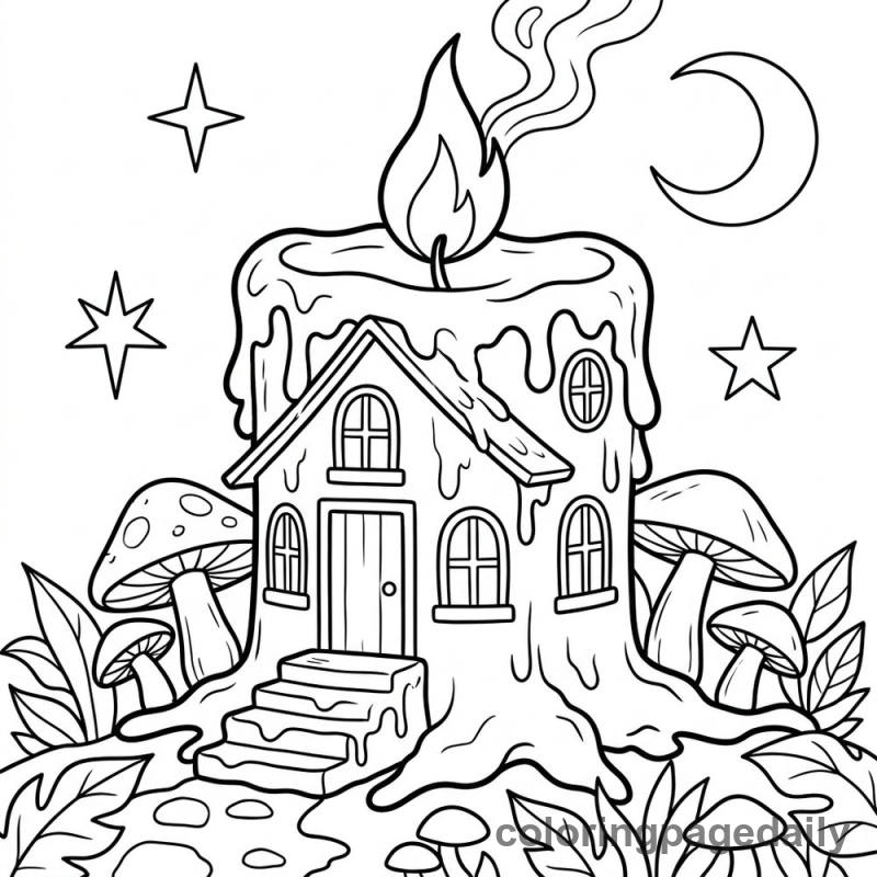 Whimsical Candle House - Daily printable coloring page in Scenery category