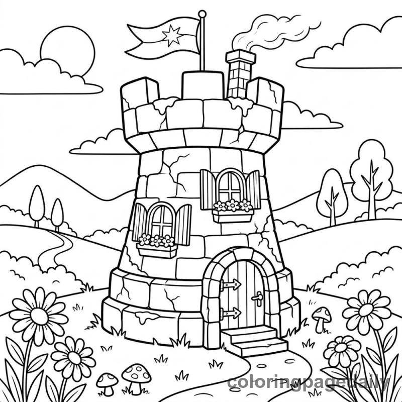 Whimsical Chess Rook House - Daily printable coloring page in Scenery category