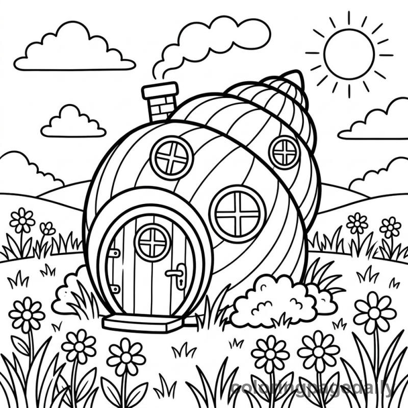 Whimsical Shell House - Daily printable coloring page in Scenery category