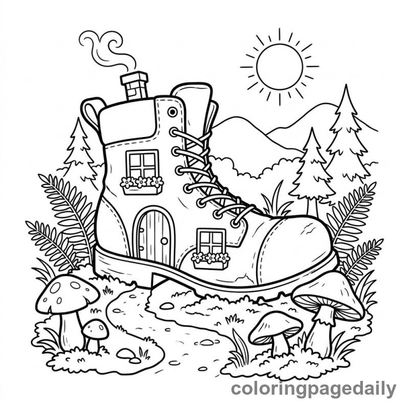 Whimsical Hiking Boot House - Colored reference example