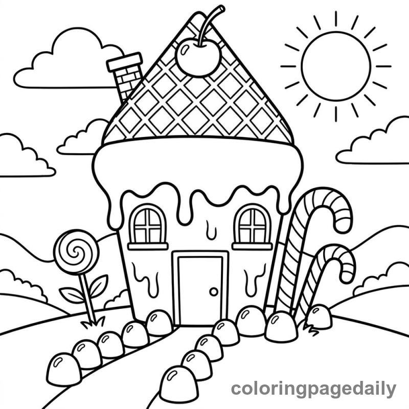 Whimsical Ice Cream House - Daily printable coloring page in Scenery category