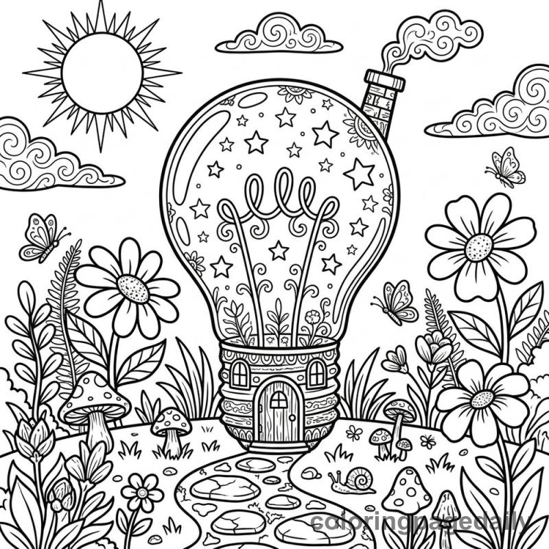 Whimsical Lightbulb House - Colored reference example