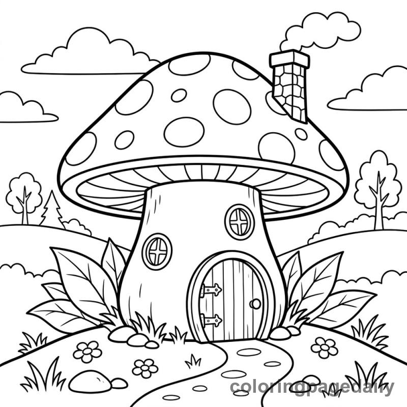 Whimsical Mushroom House - Colored reference example