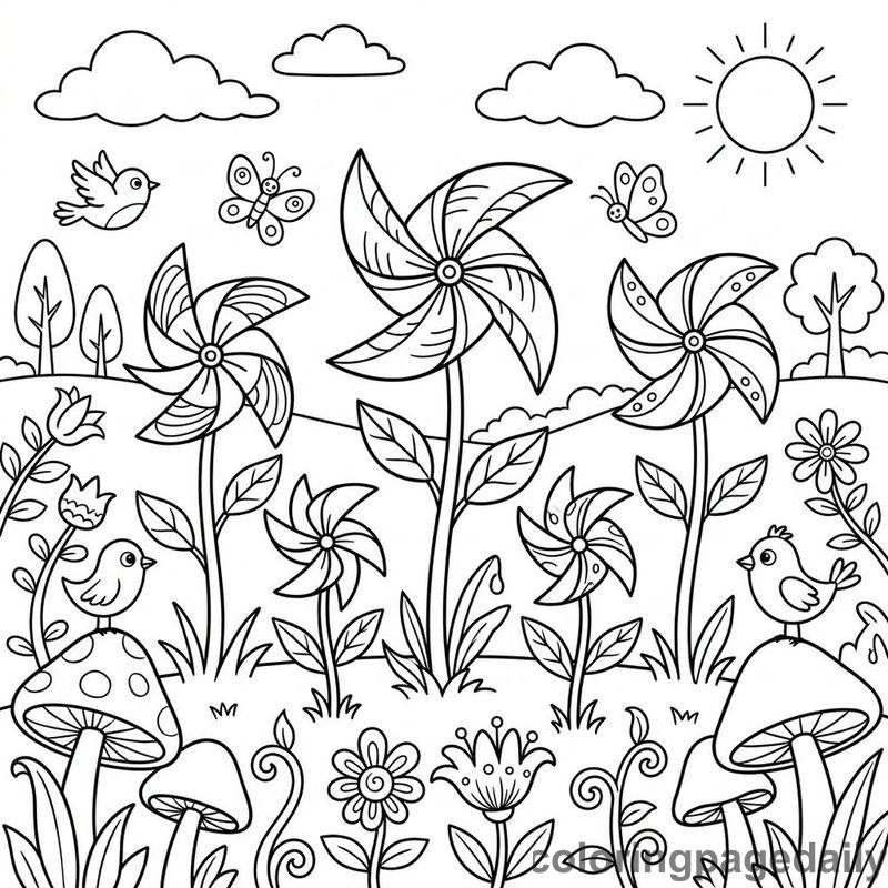 Whimsical Pinwheel Meadow - Colored reference example