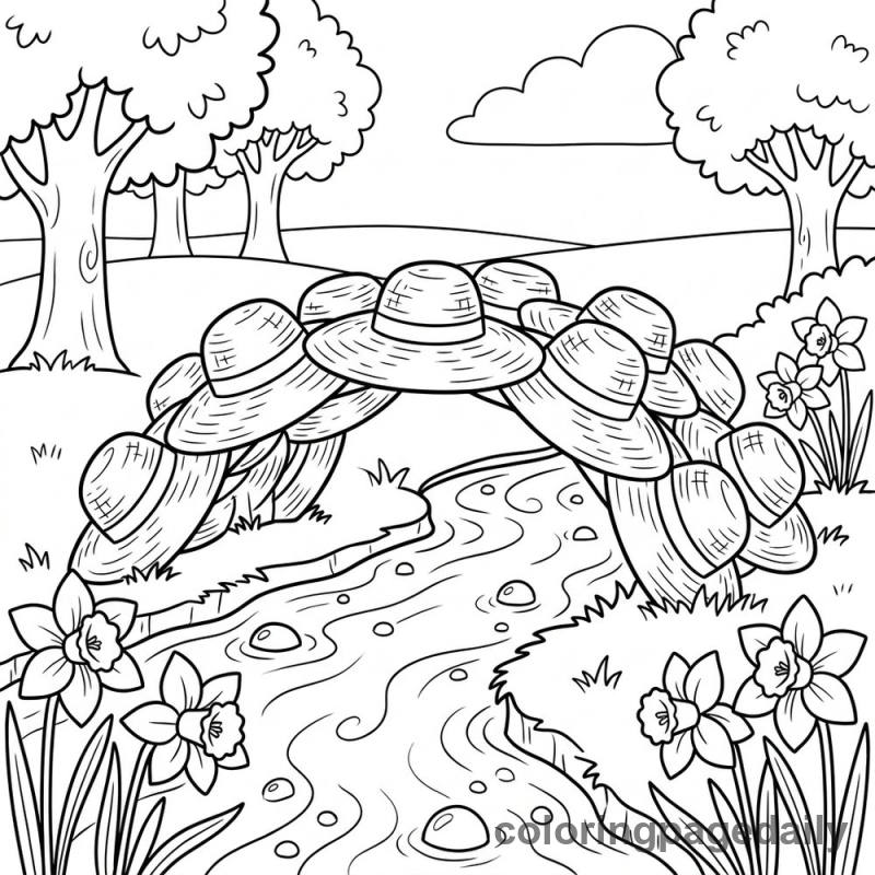 Whimsical Straw Hat Bridge - Colored reference example