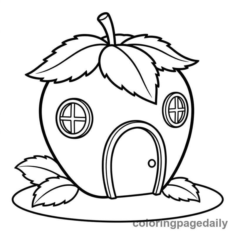 Whimsical Strawberry House - Daily printable coloring page in Scenery category