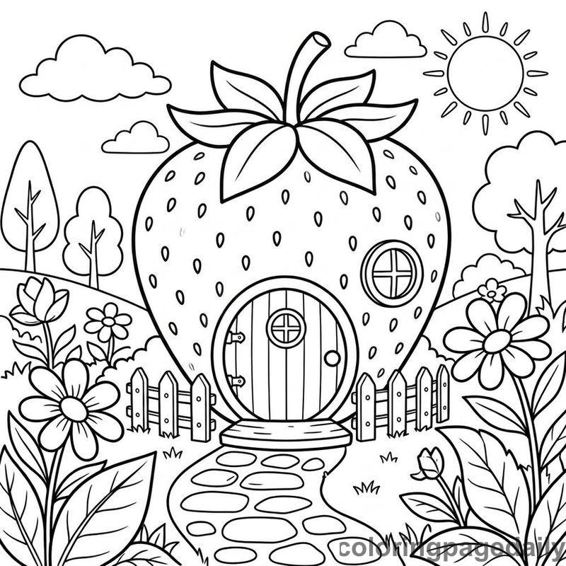 Whimsical Strawberry House - Colored reference example