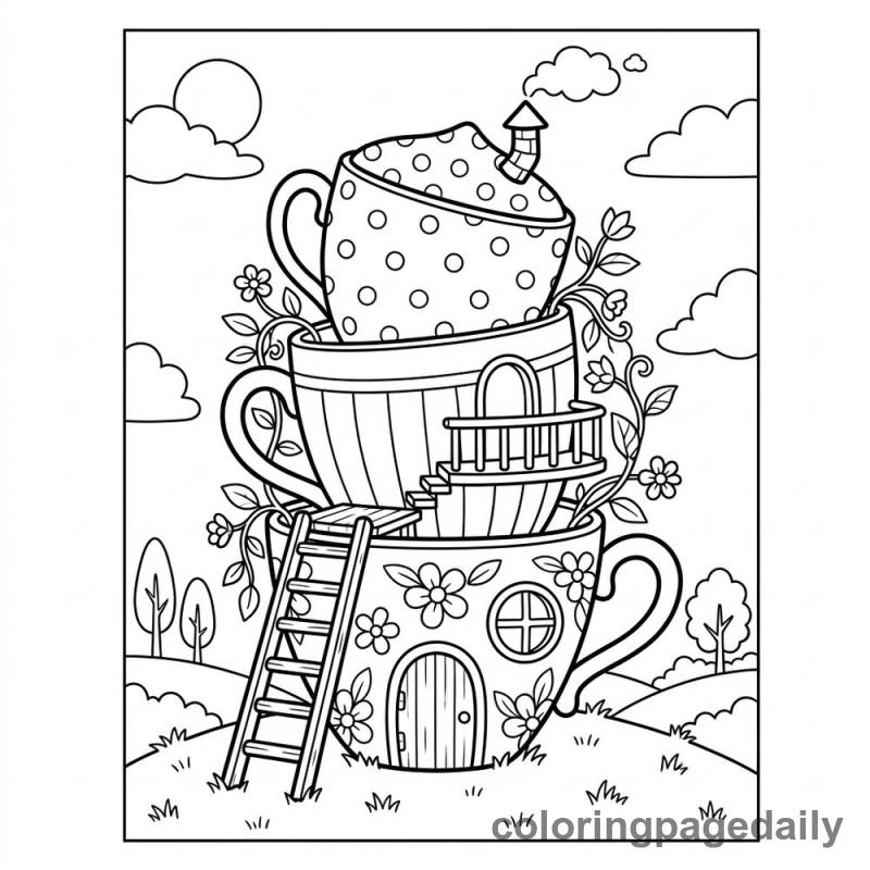 Whimsical Teacup Tower House - Colored reference example