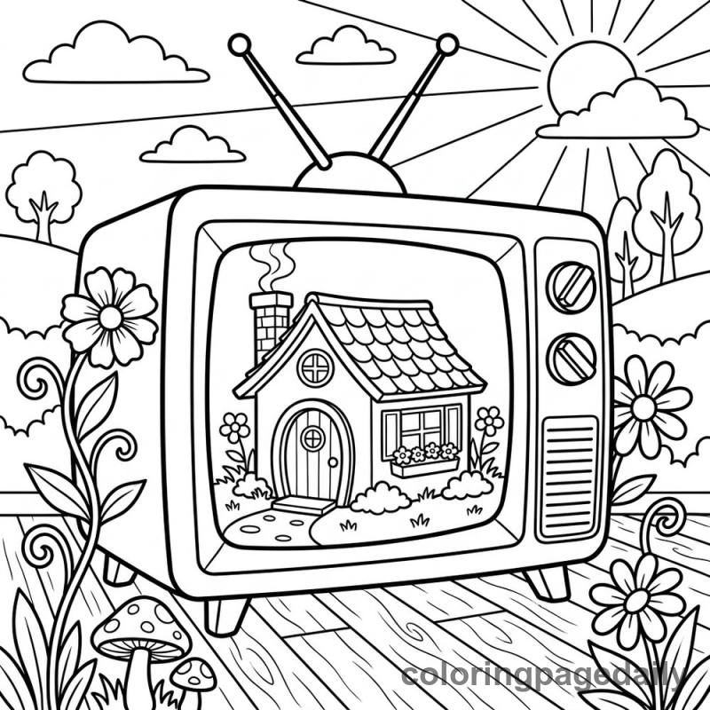 Whimsical Television House - Daily printable coloring page in Scenery category