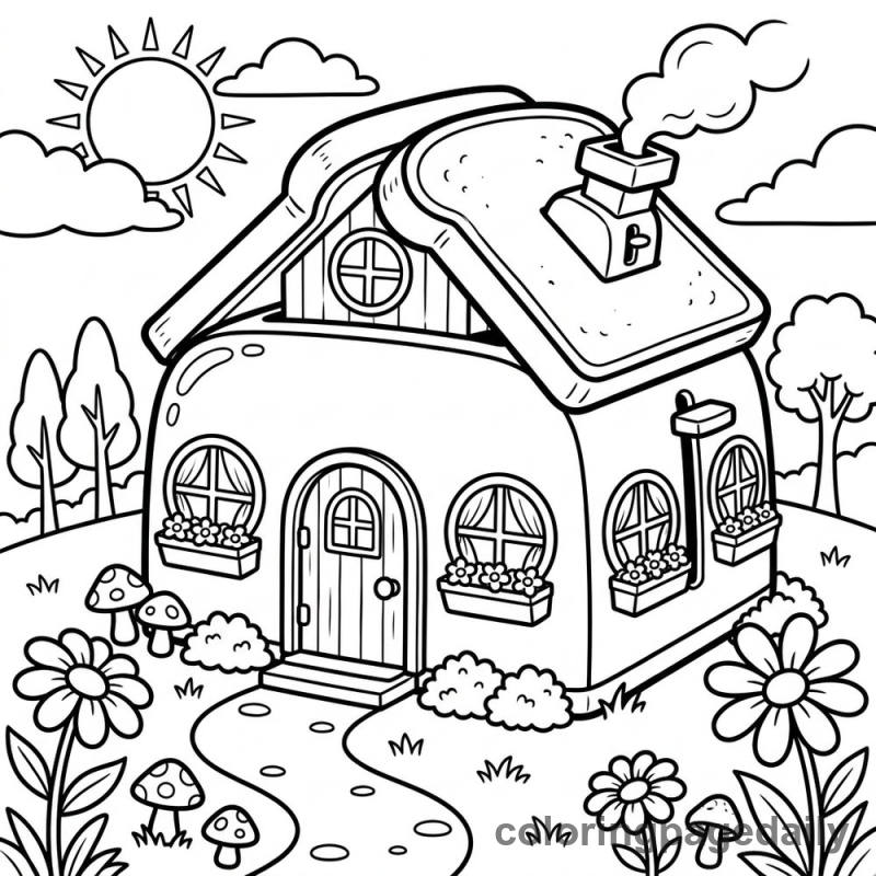 Whimsical Toaster House - Daily printable coloring page in Scenery category