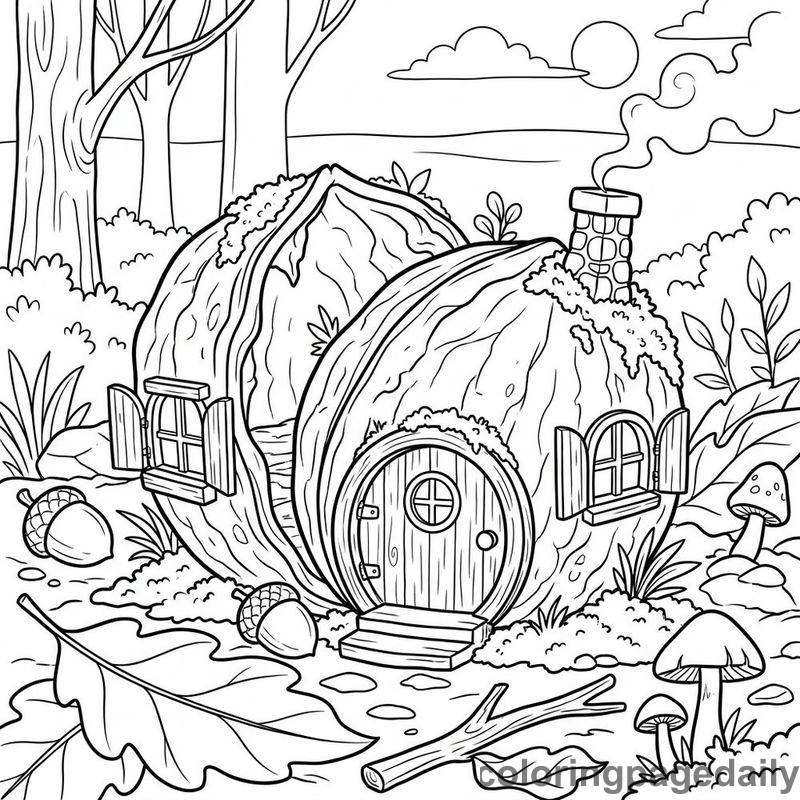 Whimsical Walnut Shell House - Colored reference example