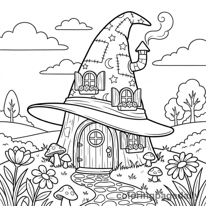 Whimsical Wizard Hat House - Colored reference example