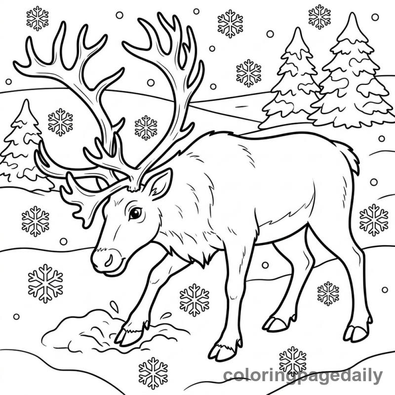 Wild Reindeer Grazing - Colored reference example