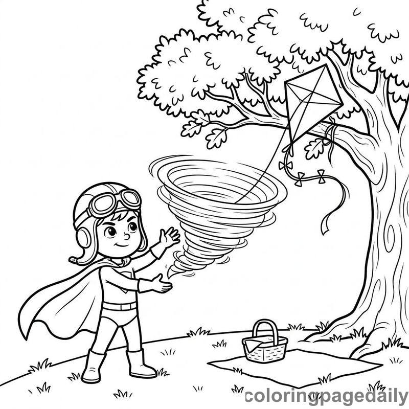 Wind Rider Lowering Stuck Kite - Daily printable coloring page in Superheroes and Action category