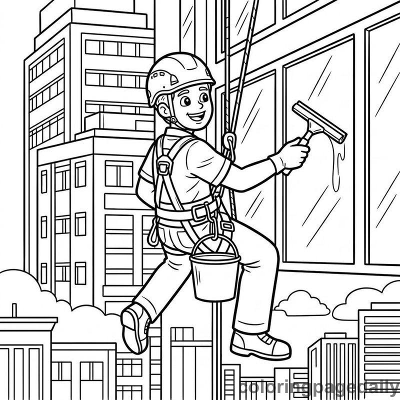 Window Cleaner Washing Skyscraper - Colored reference example