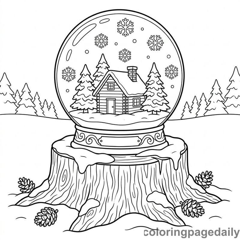 Winter Cabin Snow Globe - Colored reference example