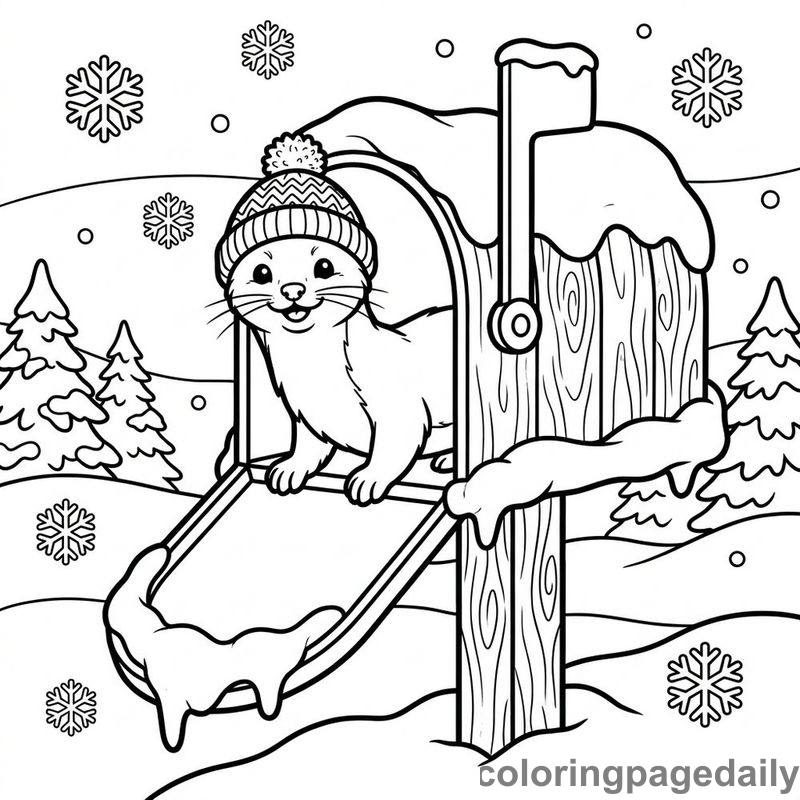 Winter Ermine In Snow Mailbox - Daily printable coloring page in Winter and Snow Season category