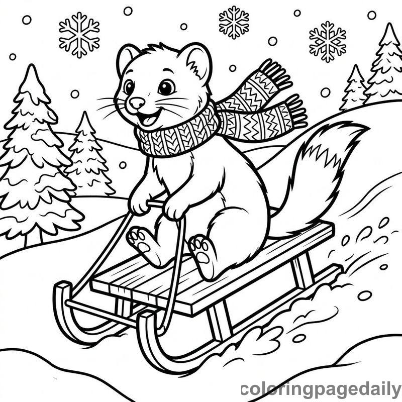 Winter Ermine Sledding Fun - Colored reference example